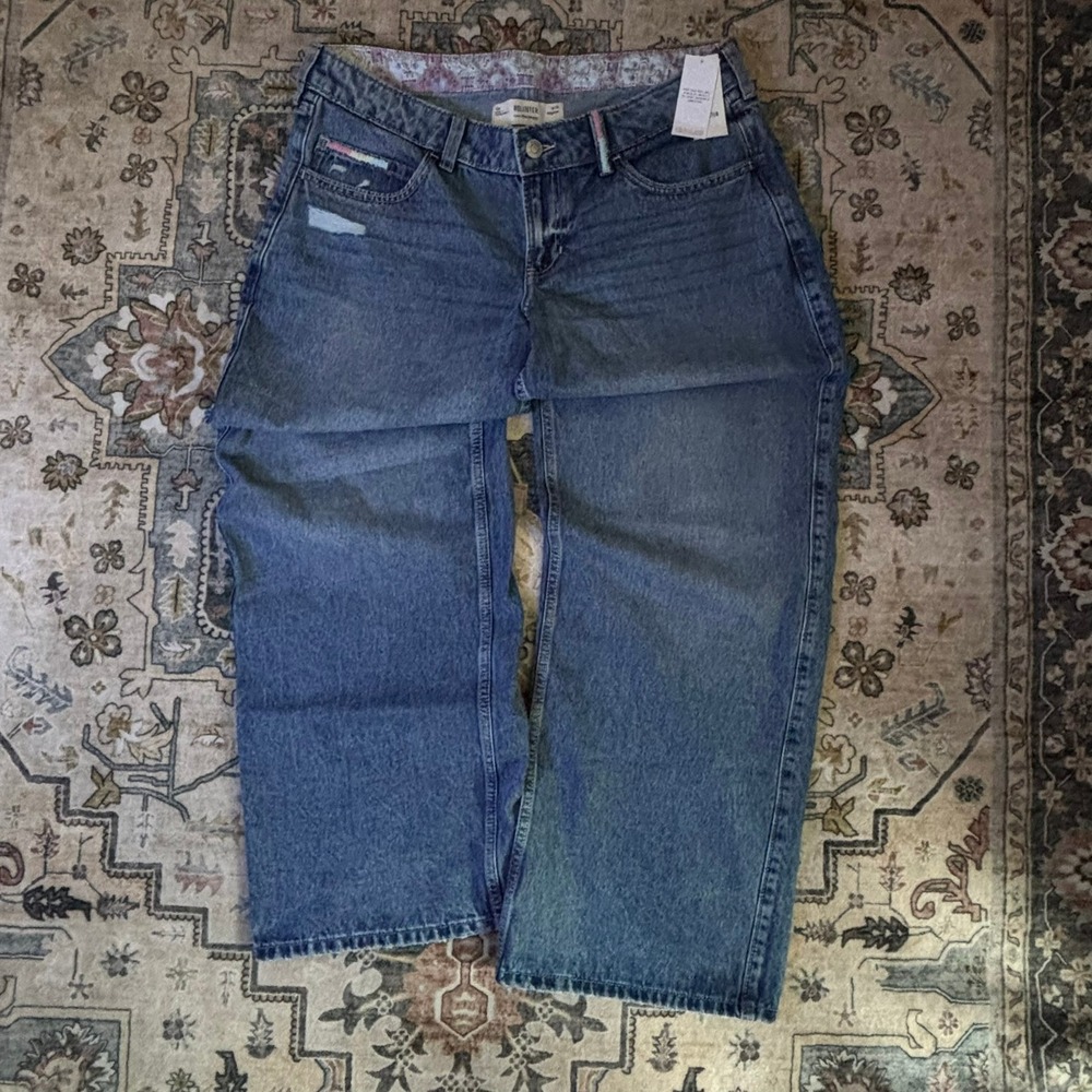 Hollister Low Rise Baggy Jeans Womens 12R W31 Blue Distressed Surf Club Y2K NEW
